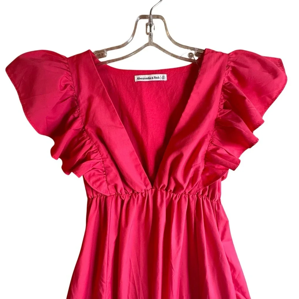 Abercrombie & Fitch Pink Flutter Sleeve Tiered Maxi Dress Size XS